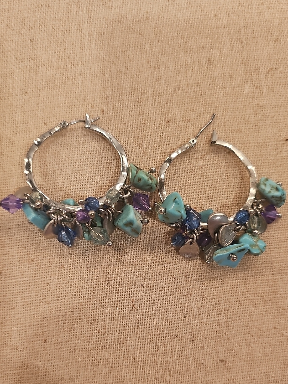 Turquoise Bead Cluster Hoop Earrings